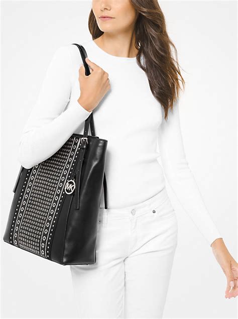 megan michael kors|Megan Large Grommeted Leather Tote Bag .